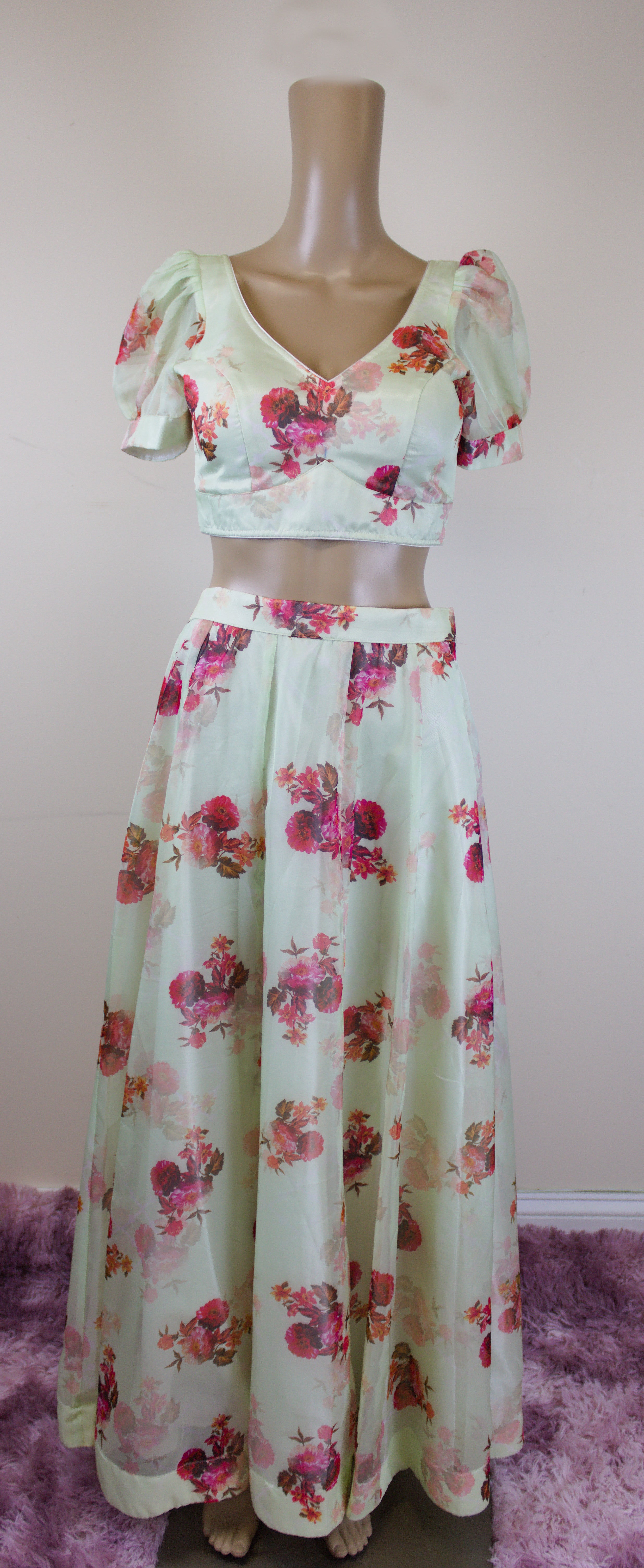 White flower print lehenga set