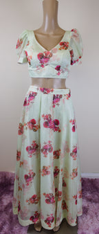White flower print lehenga set