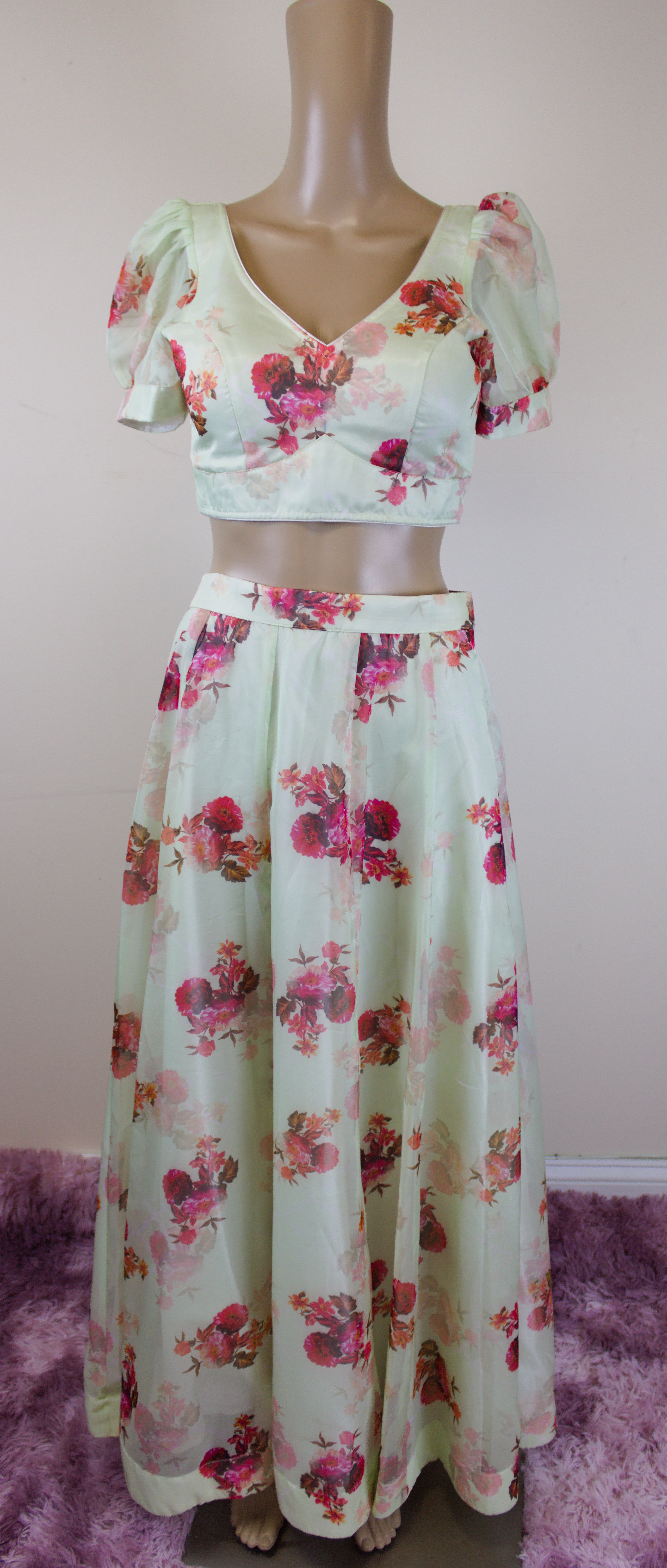 White flower print lehenga set