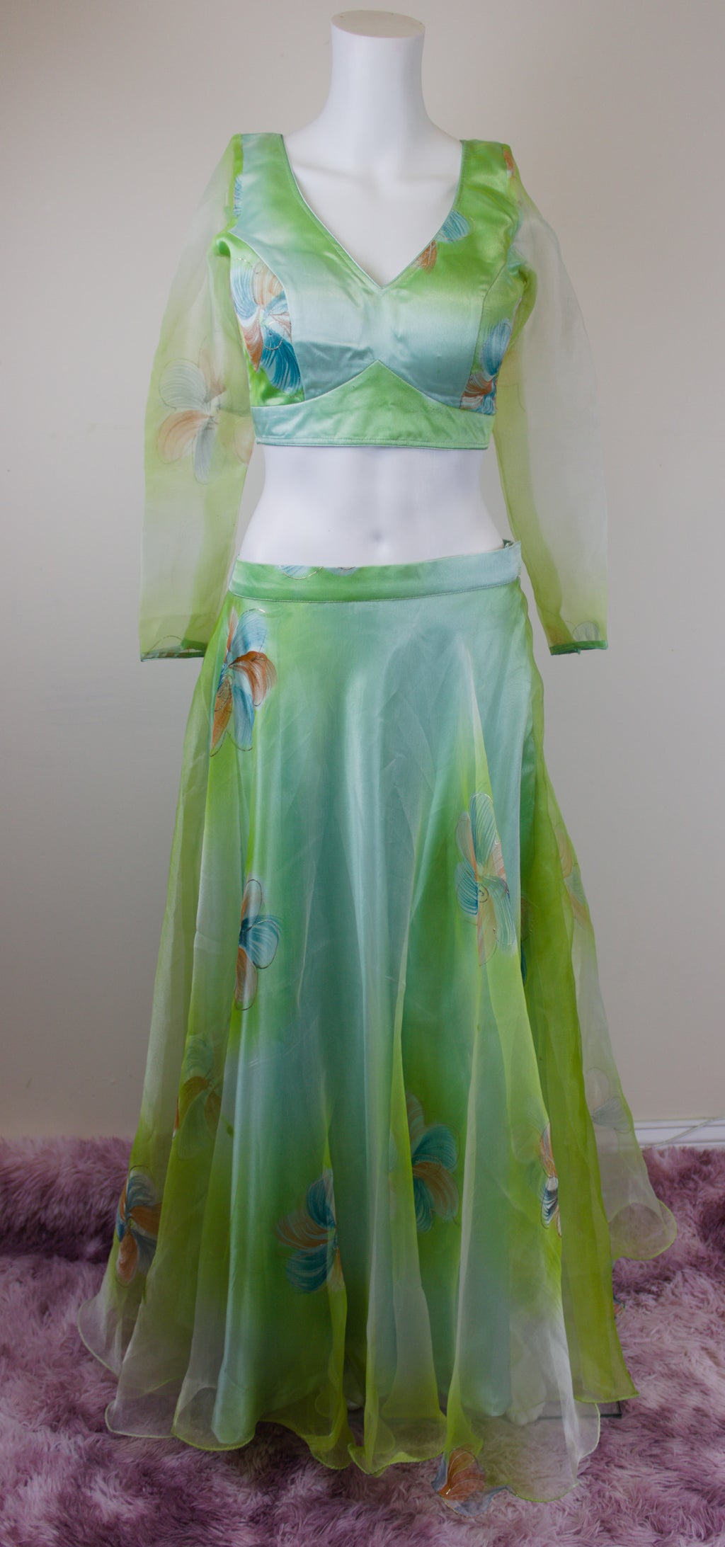 Organza flower print lelenga set