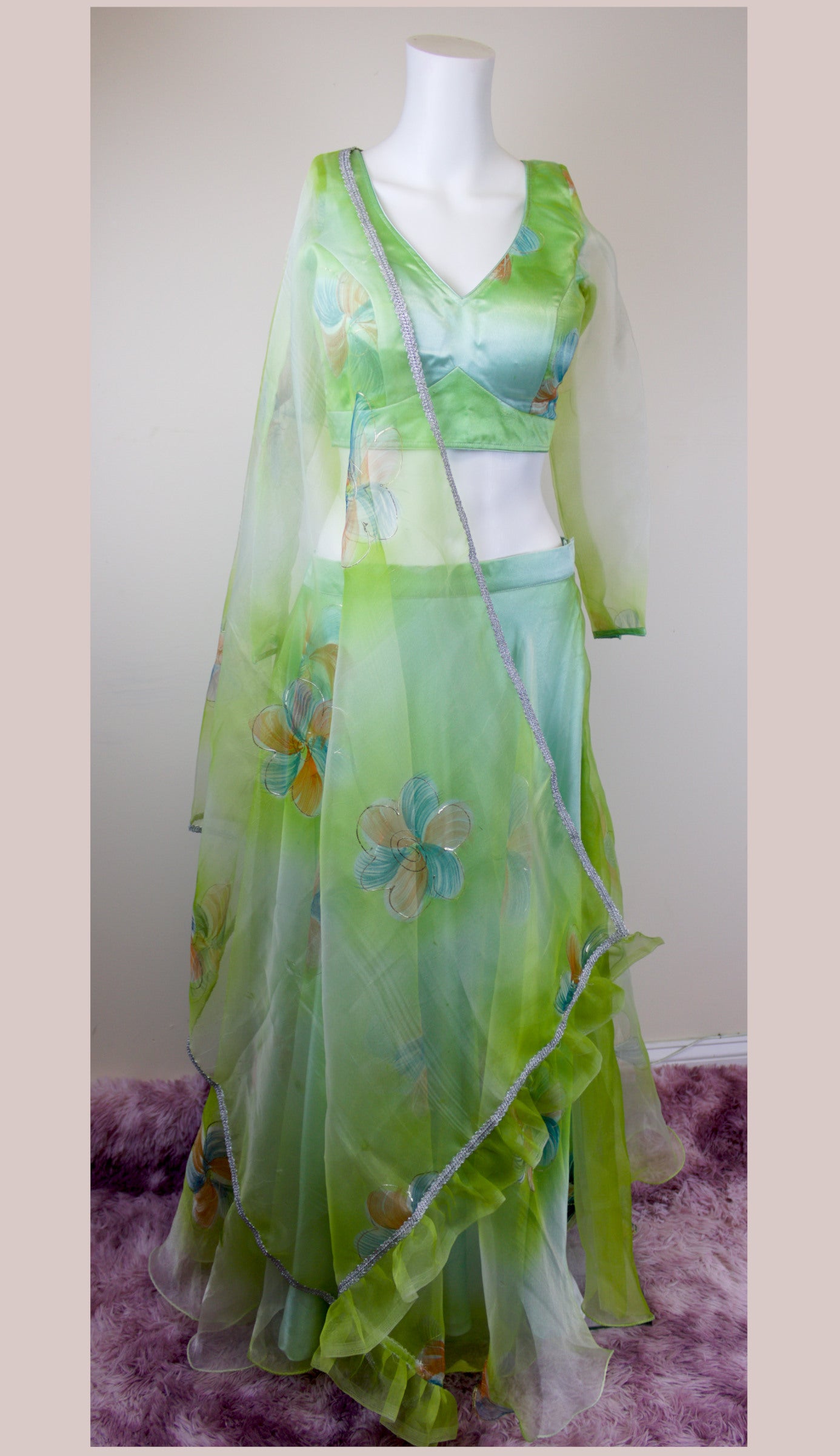 Organza flower print lelenga set