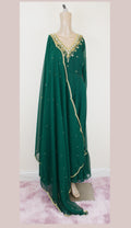 Green gawn with shwl