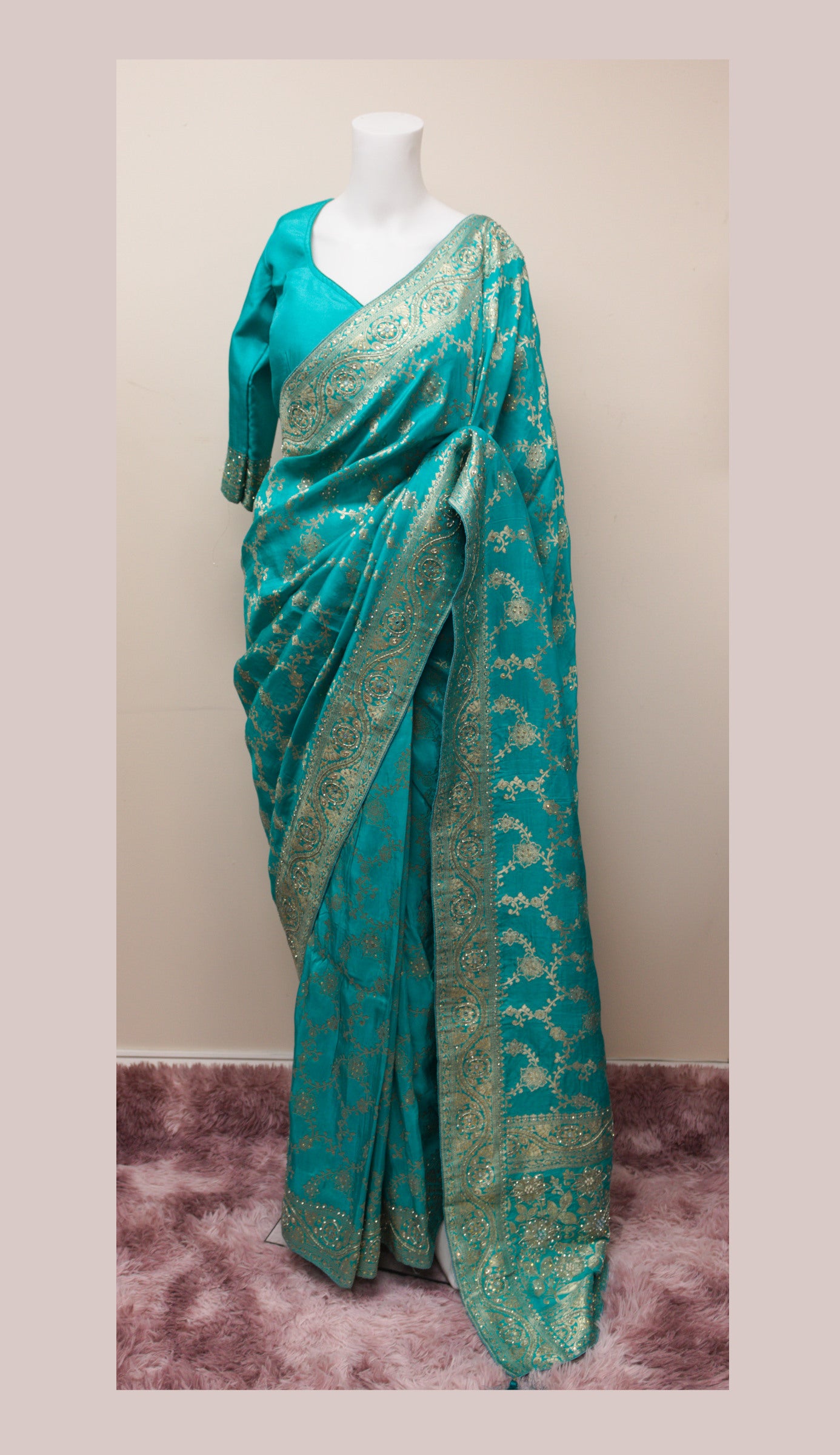 sky blue khadi saree blouse