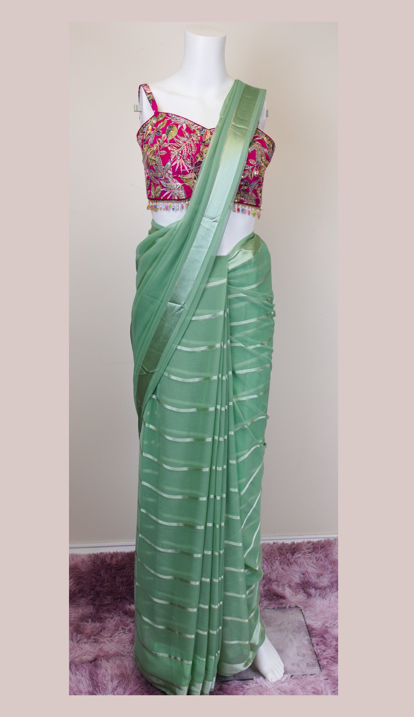 Green_Saree and pink blouse