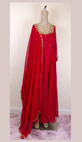 Red gawn with shawl