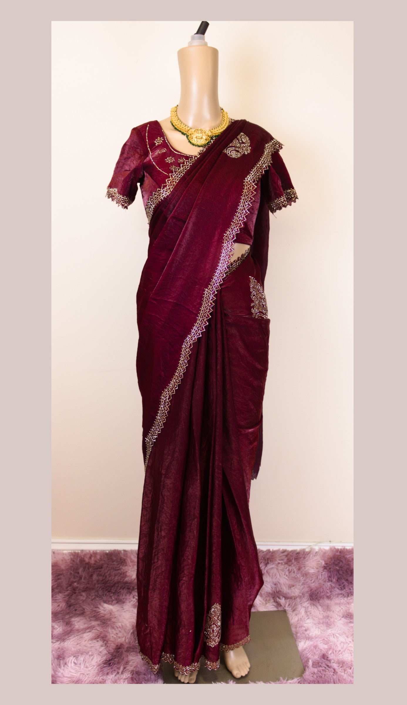 Red chinon silk saree blouse