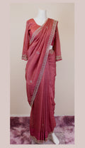 pink saree and blouse border work