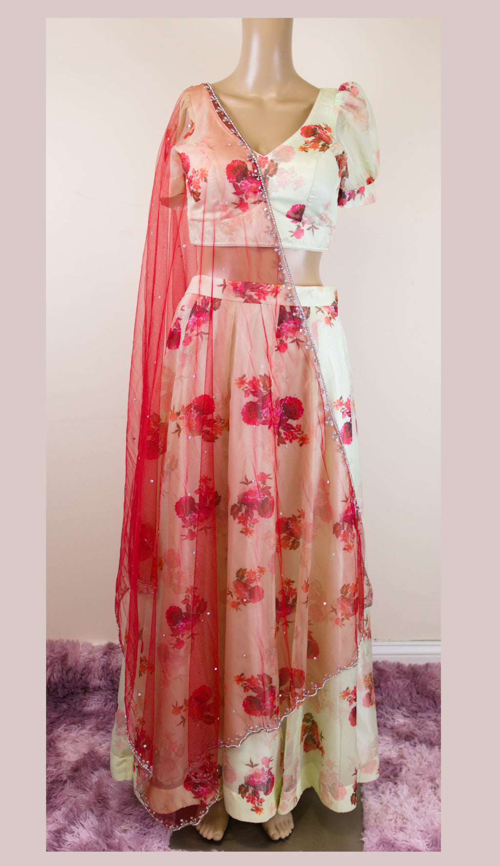 White flower print lehenga set