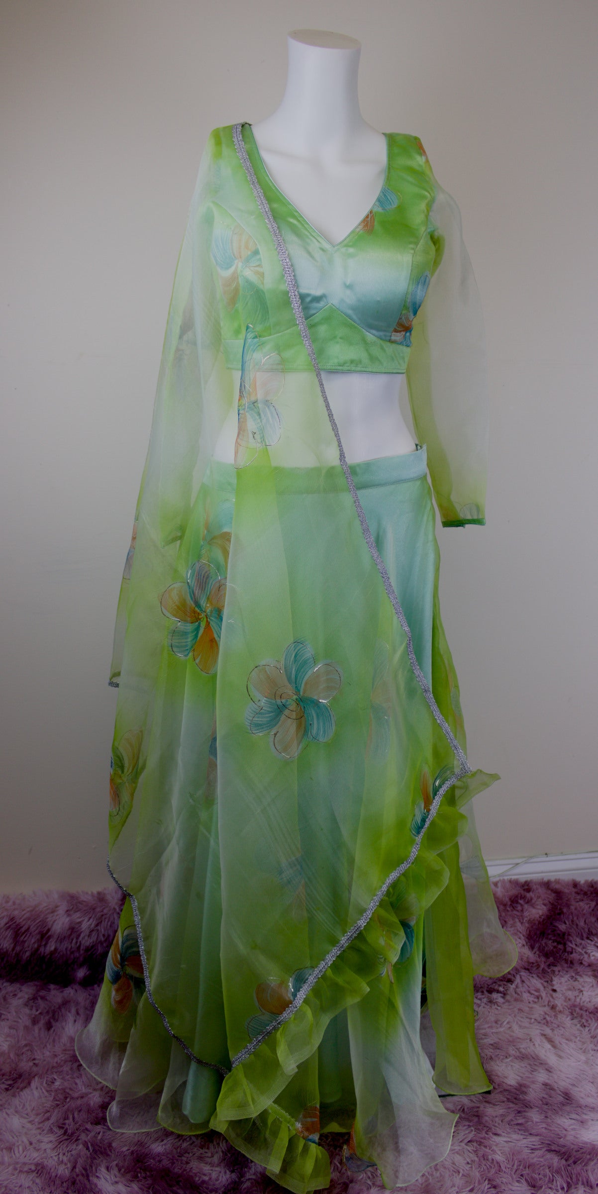 Organza flower print lelenga set